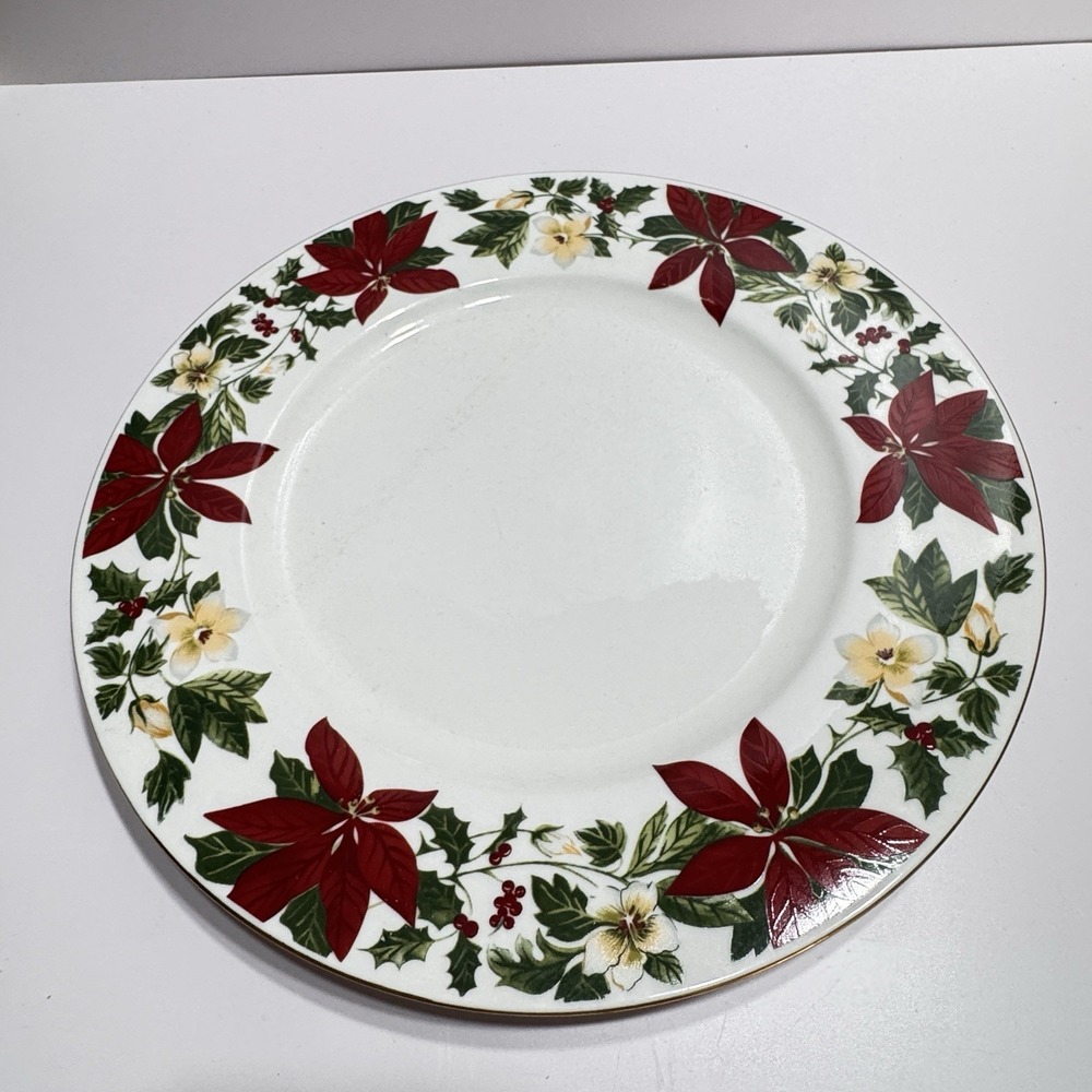 Gibson Poinsettia Christmas Holiday Platter Vegetable Servicing Large Vtg 13"